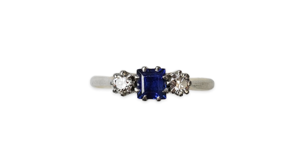 A small sapphire and diamond ring, early 20th century